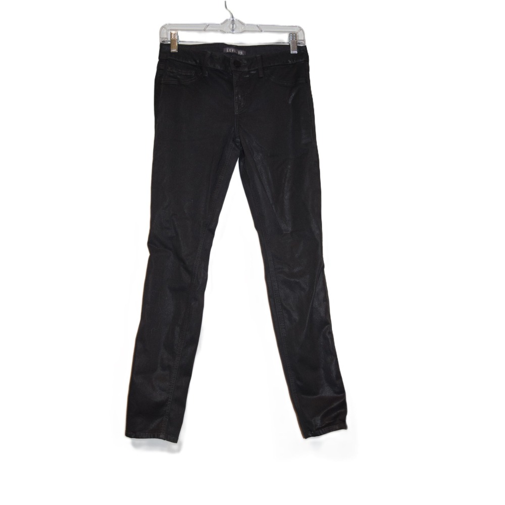 Level 99‎ Coated Skinny Jeans Womens Size 28 Black Excellent Waxed Texture